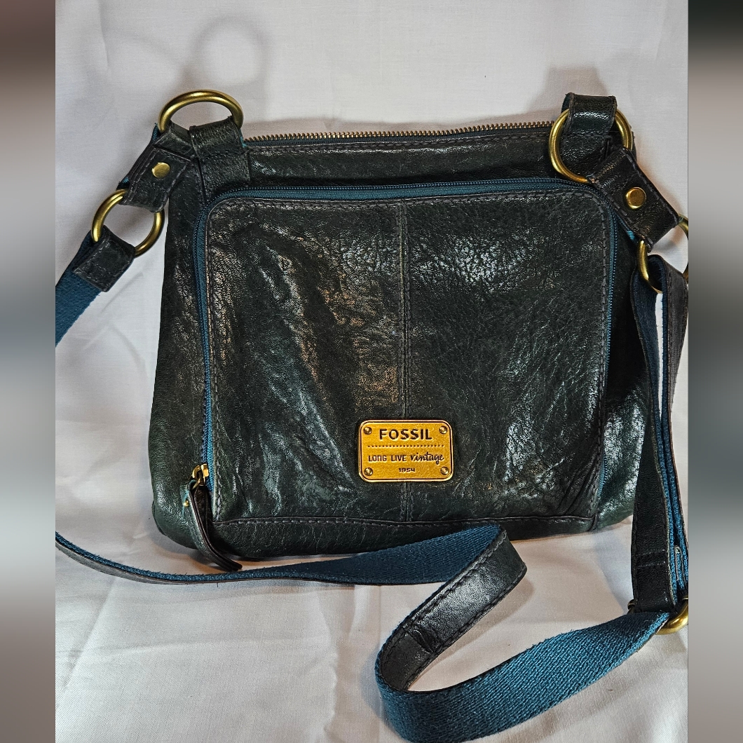 Fossil Dark Green Crossbody Bag With Gold Details